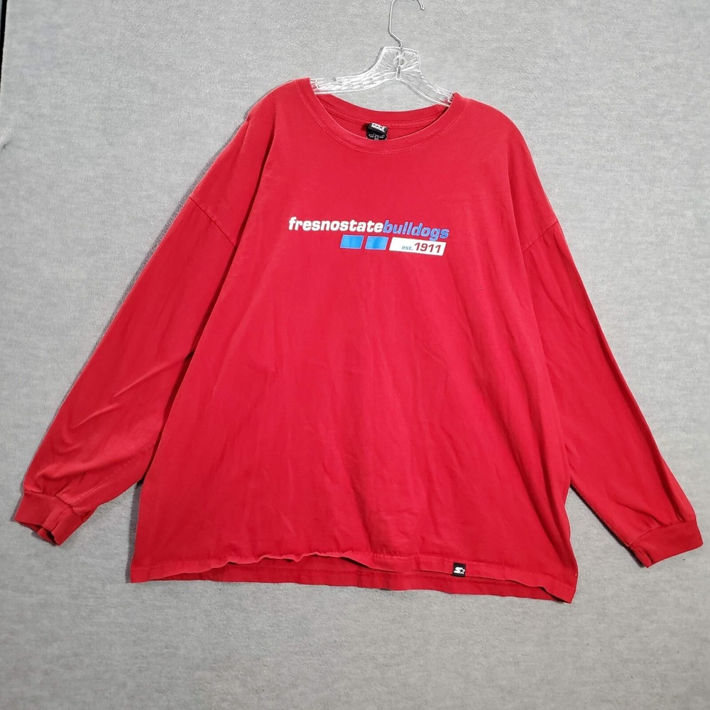 VINTAGE Fresno State Bulldogs Men Shirt 2XL Red Logo Crew Neck Long Sleeve Tee